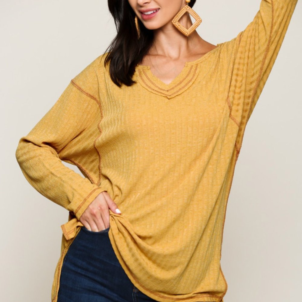 GIGIO/UMGEE Oversized Rib Knit Long Sleeve Tunic Top